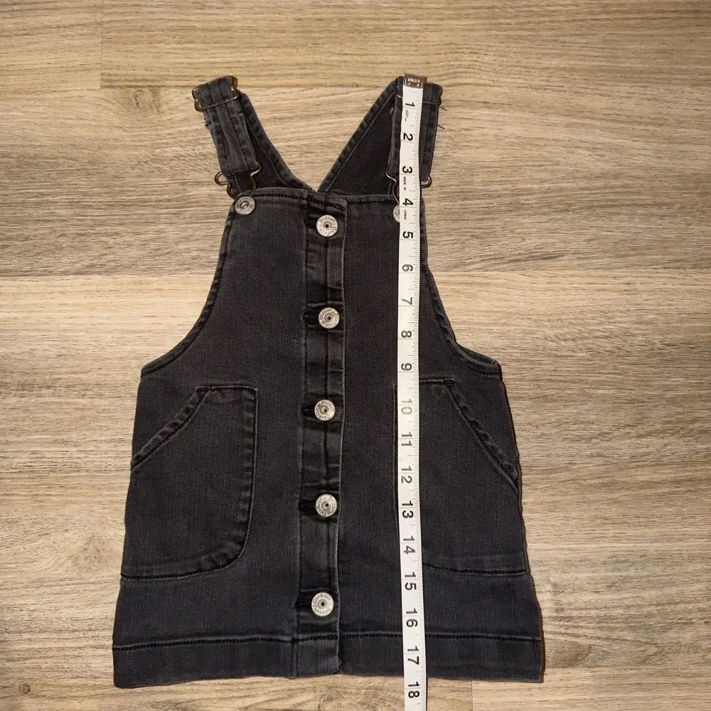 OshKosh‎ Denim Overall Dress 2T Toddler Girls Black Button Front Pinafore